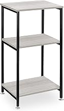 MOOACE Tall End Table, 3 Tier Small Side Table with Storage Shelf, Nightstand for Small Spaces, Metal Frame, for Living Room, Bedroom, Industrial, Grey,PPTH64