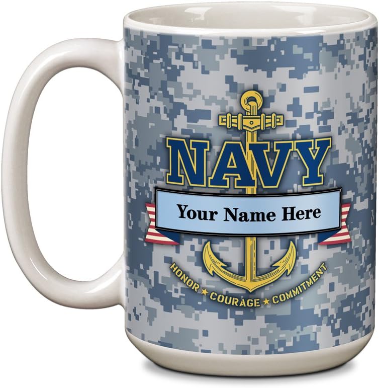 SHOP AWARDS AND GIFTS 15 Ounce U.S. Navy White Ceramic Coffee Mug, Includes Personalization