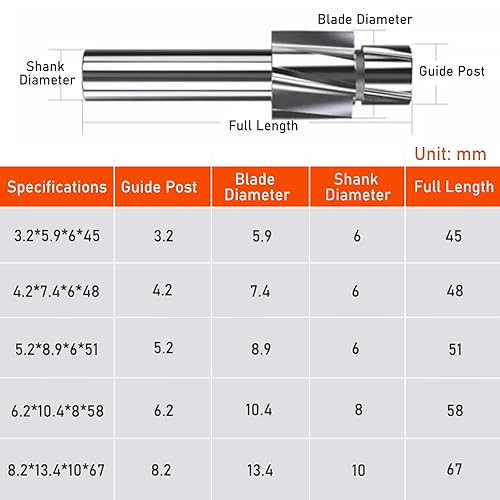 Miniatura 4 de Broca de avellanado, 5 piezas M3-M8 Avellanador Fresa de Extremo Cortador de Ranura Brocas Herramienta 4 Flautas HSS-AL Fresa de Acero de Alta