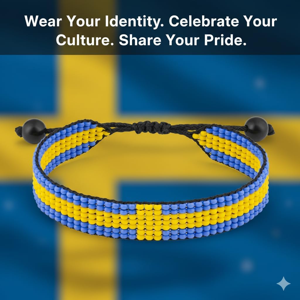 FAHARI Sweden Flag Bracelet: Handmade, Adjustable Unisex Boho Wristband - Image 7
