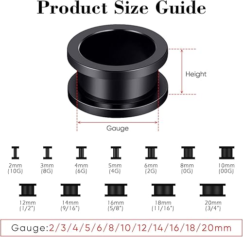 Miniatura 2 de Oyaface 6 unidades de dilatadores de oreja de acero inoxidable, dilatadores de doble llamarada, dilatadores de piercing para el cuerpo, 0.079-0.78