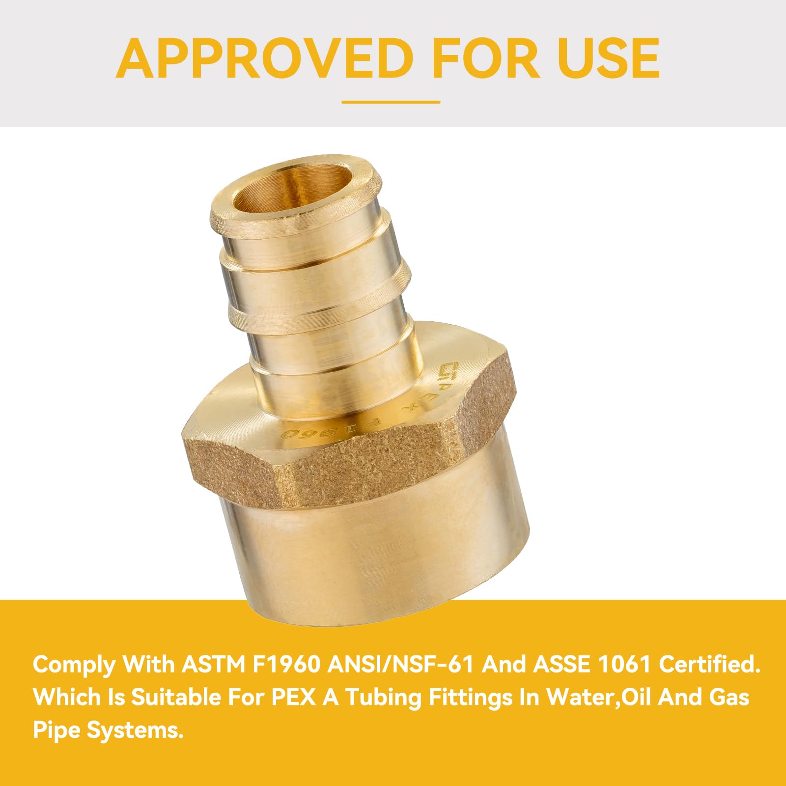 Paquete de 10 accesorios PEX-A, adaptador NPT hembra de expansión Pex-a de 3/4 pulgadas x 3/4 pulgadas, adaptador roscado hembra PEX ASTM F1960 para tubos Pex A