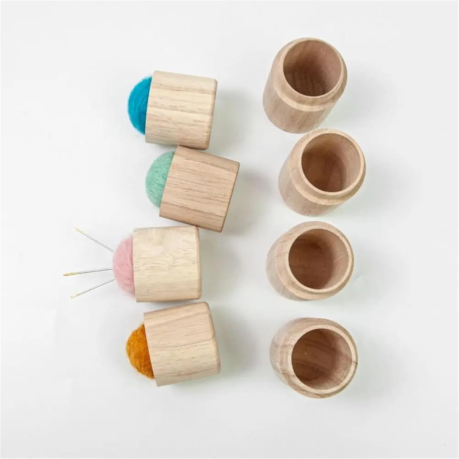Pin Cushion Needle Box 4 Pcs Stitching Pins Sewing Needle Cylinder Box Embroidery Craft Woode Needles Storage Holder Pin Cushion Case(Mix)