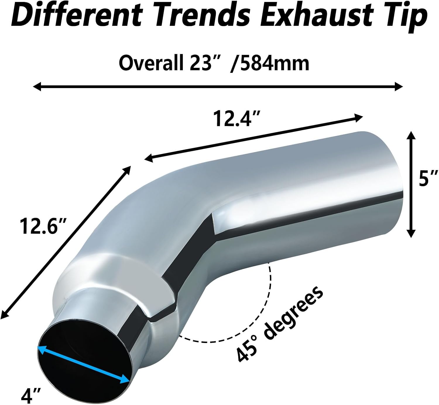 4 Inch Diesel Exhaust Elbow Tip,Chrome Electroplated Exhaust Pipe,Turndown Diesel Exhaust Tip (4" Inlet 5" Outlet 23" Long)