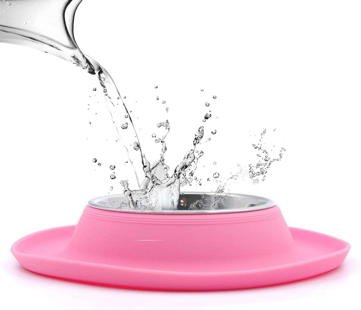 Super Design Single Stainless Steel Bowls in Non-Skid & No Spill Silicone Mat,for Small Dogs or Cats, Small, Pink
