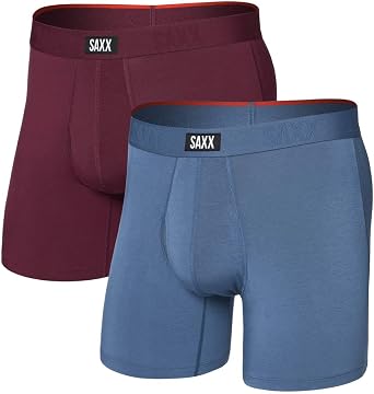 Vibe Xtra Soft Comfort Boxer Briefs, Maroon/Washed Indigo