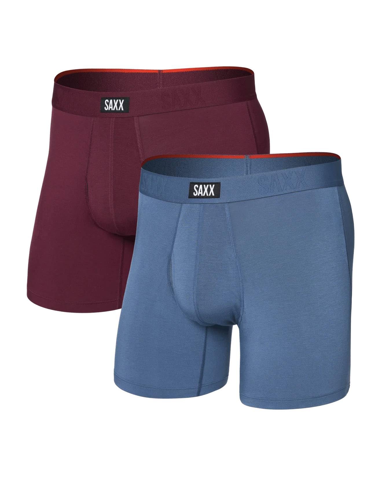 Saxx Vibe Xtra Soft Comfort Boxer Briefs, Maroon/Washed Indigo