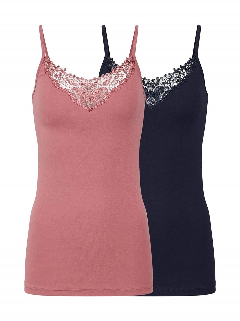 Only Pack Of 2 Spaghetti Strap Lace Trim Vest Tops Night Sky / Rose