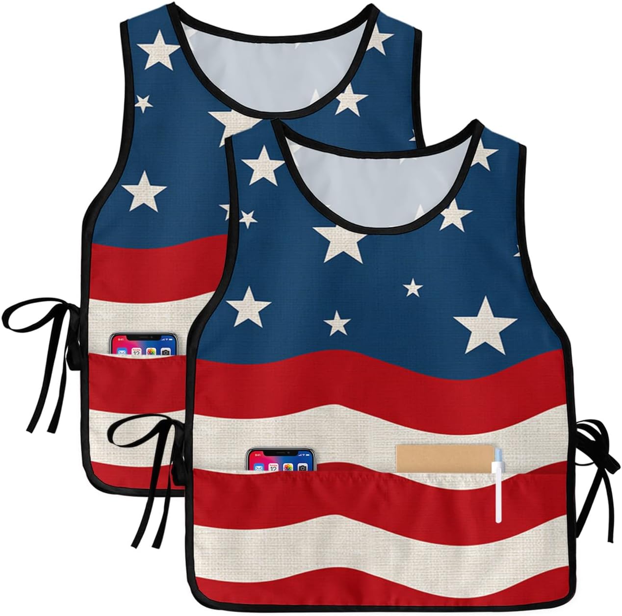 4th-of-July Cobbler Aprons with 2 Pockets for Women Men, Blue Red Patriotic Stars Stripes