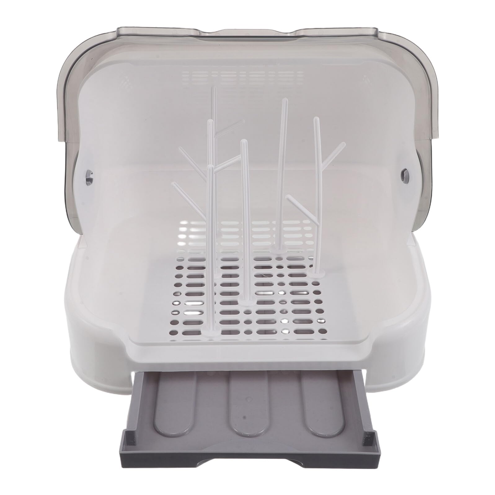 TOYANDONA Égouttoir à Biberons Vertical Grand Format Blanc-Gris avec Couvercle Anti-Poussière, Support 6 Piques Égouttoir, Rangement Sécurisé pour Biberons et Accessoires sur Plan de