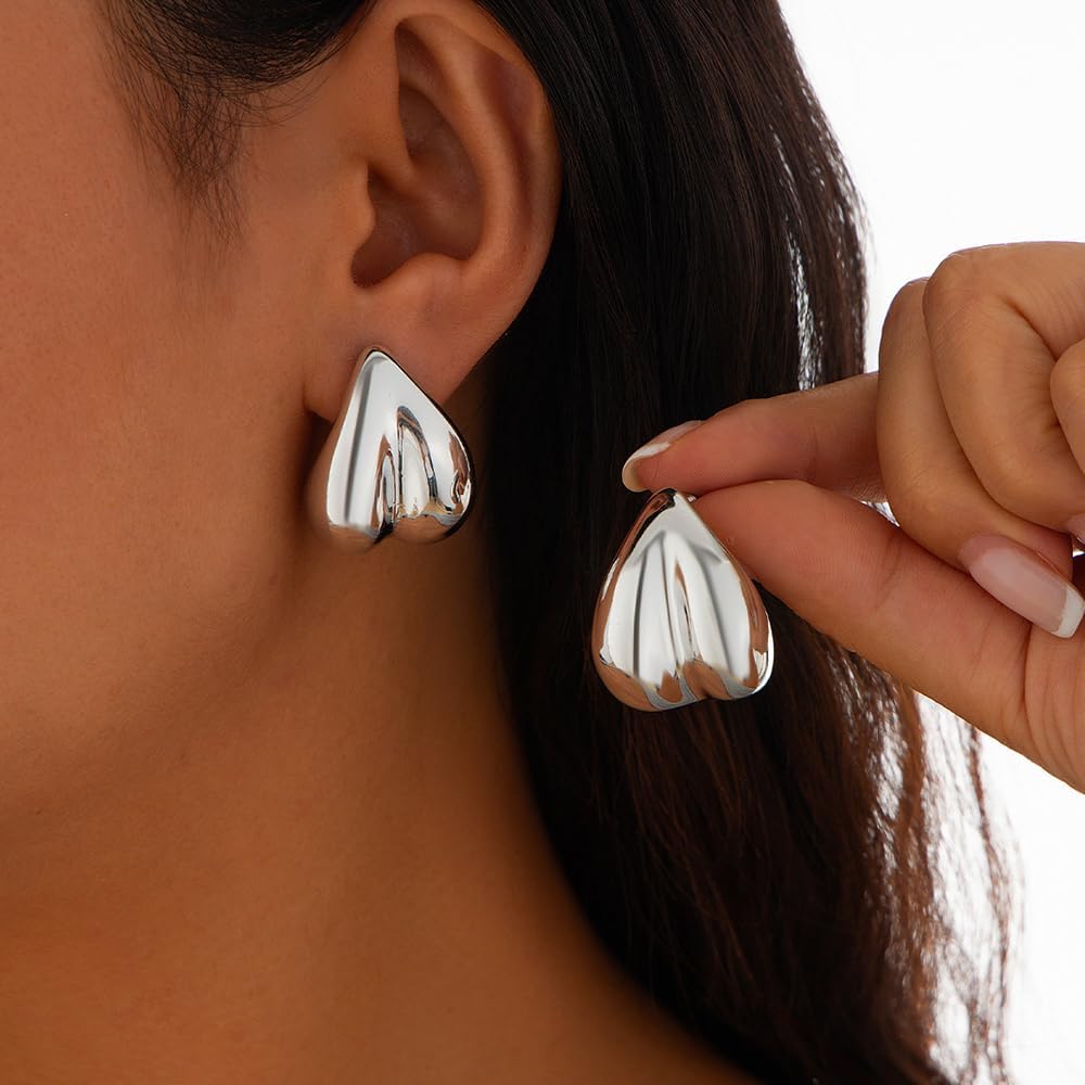 Chunky Heart Earrings for Women Dainty 14K Gold Heart Drop Earrings Hypoallergenic Puffy Love Huggie Hoop Earrings Jewelry Presents for Her - Image 2