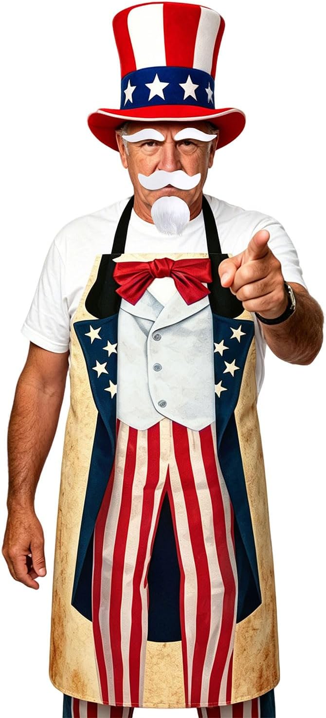 4 Pcs 4th of July Costume Patriotic Costume Accessories Set, American Hat Flag Eyebrow Beard for Independence Day