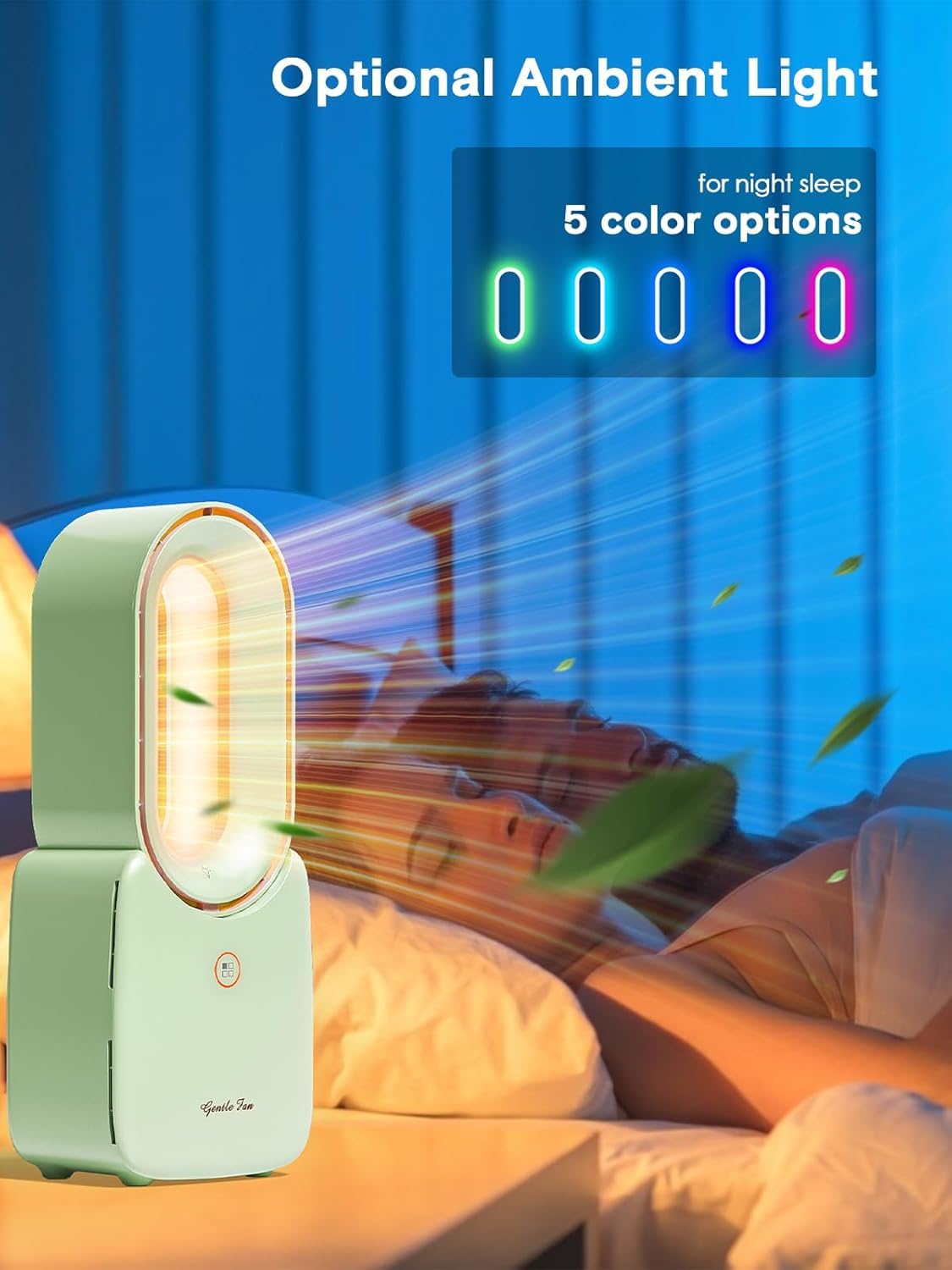 Let'me Desk Fan for Bedroom, 11.8 Inch Bladeless Desk Fan with RGB Ambient Light, 5 Colors & Color Cycling Mode, 3 Speeds Quiet Small USB Cooling Table Fan for Office Desktop Personal - 2