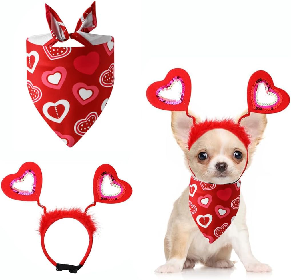 Valentine's Day Dog Headband red Love Dog Headband pet Scarf Holiday Birthday Party Headwear Small and Medium-Sized Dog Clothing Gifts miniatura 1