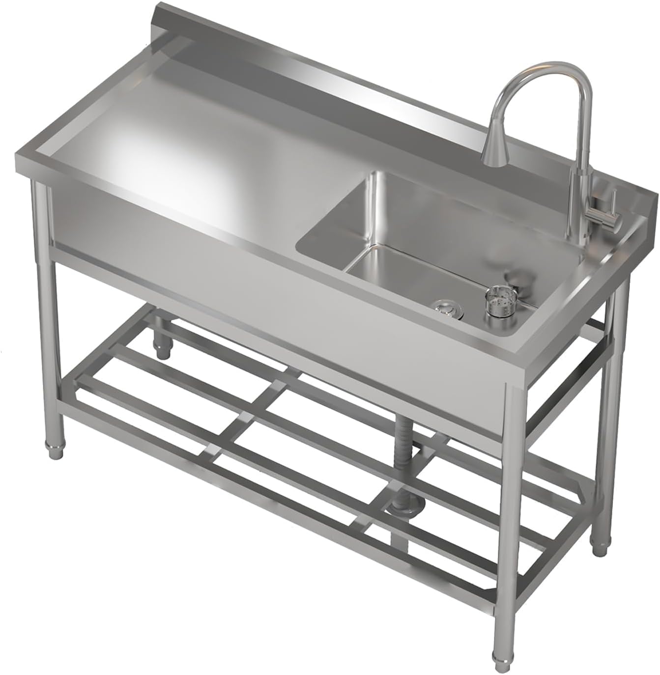 47"x37"x42.5" Stainless Steel Utility Sink, Freestanding Single Bowl with Hot & Cold Water Faucet, Commercial Kitchen Laundry Bathroom Garage Garden Sink
