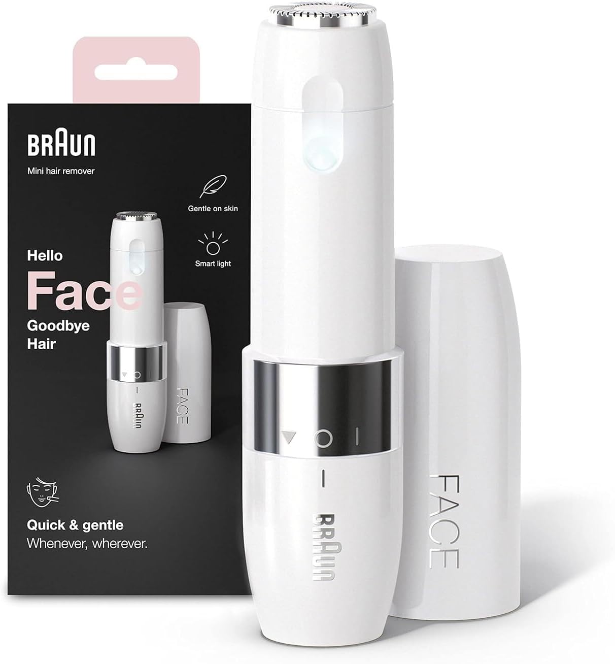 Face Mini Hair Remover FS1000, Electric Facial Hair Remover for Women, Quick, Instant, Gentle, Painless, Smooth Skin, Glow On-The-Go, with Smartlight, for Upper Lips, Chin, Cheeks, Peach Fuzz