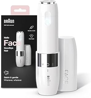 Braun Face Mini Hair Remover FS1000, Electric Facial Hair Remover for Women, Quick, Instant, Gentle, Painless, Smooth Skin, Glow On-The-Go, with Smartlight, for Upper Lips, Chin, Cheeks, Peach Fuzz
