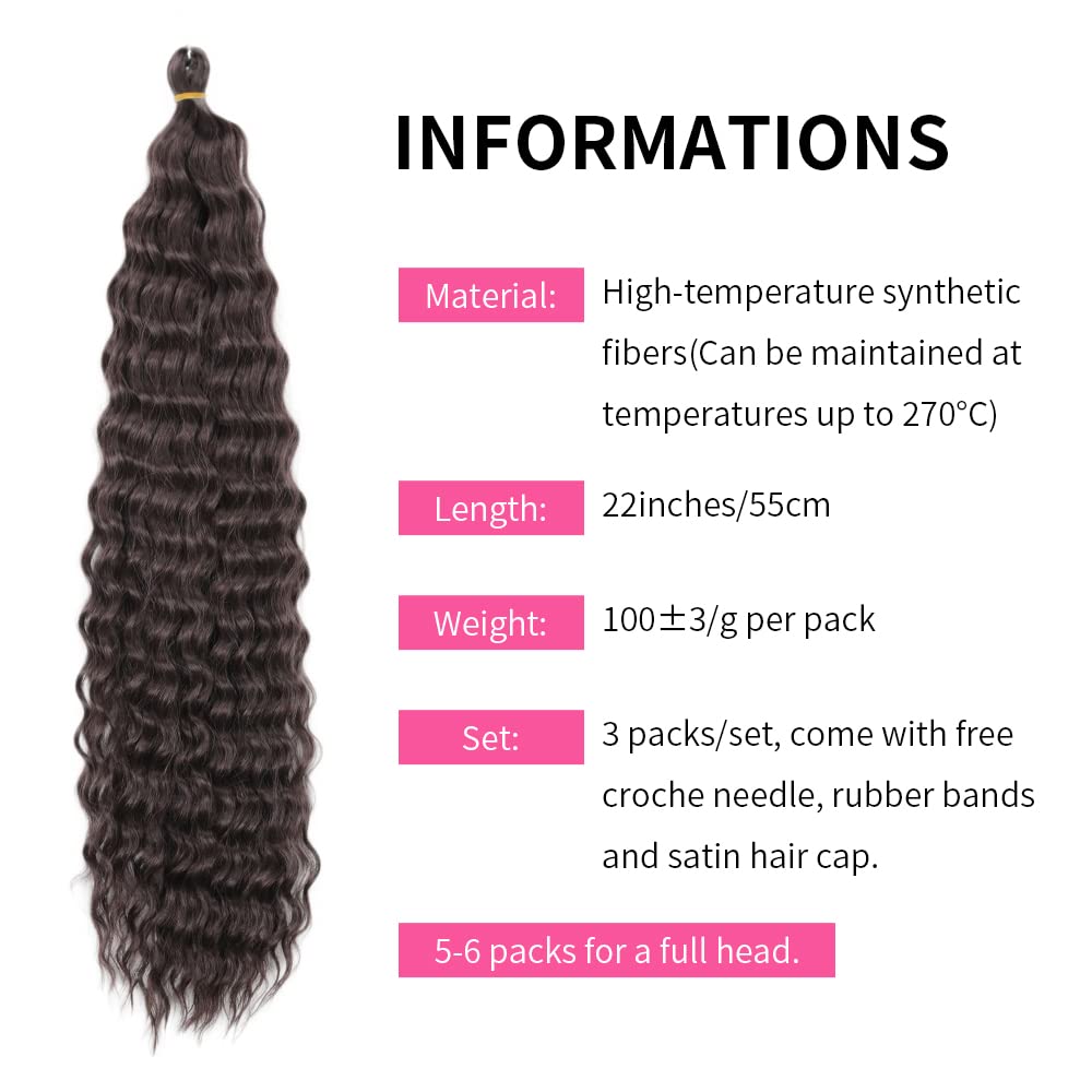 22 Inch 3 Pakiety Głębokie Twist Crochet Włosy Ocean Wave Kręcone Czeskie Crochet Braids Głębokie Fale Włosy Syntetyczne Przedłużenia Włosów dla Kobiet Dziewczyn