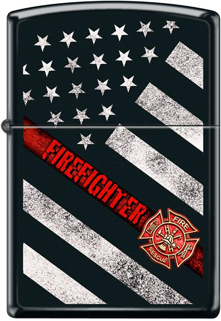Zippo Lighter- Firefighter Flag Red Line Black Matte Windproof Lighter