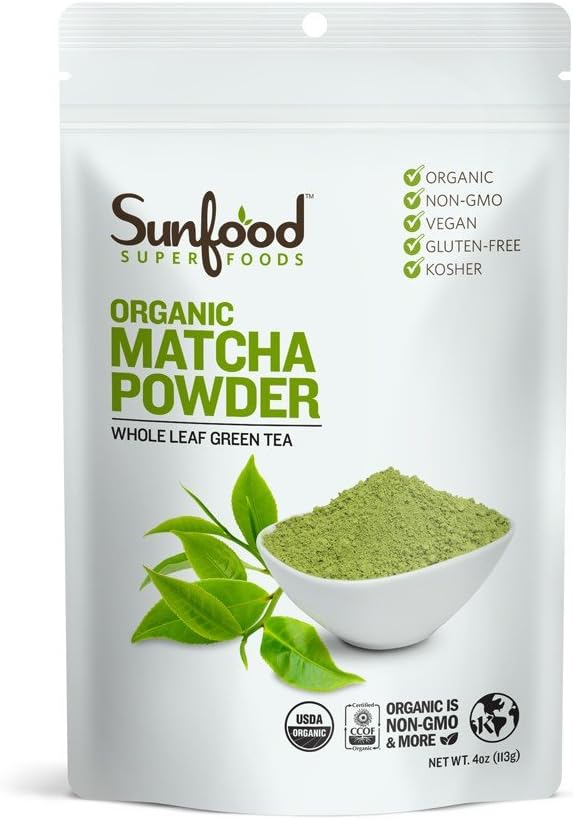Organic Matcha Powder - Matcha Green Tea Latte Powder, Enjoy Iced or Hot, Caffeinated, Zero Added Sugar, Non GMO, USDA Organic, Gluten Free, Vegan - 4 oz