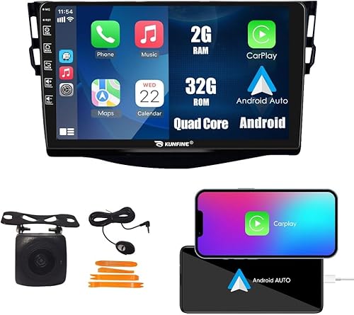 Kunfine Coche CarPlay Android Navegación Automática Estéreo GPS Radio Reverse Cámara Pantalla 9 "IPS Pantalla Táctil Headunit Tablet Pad Media 10