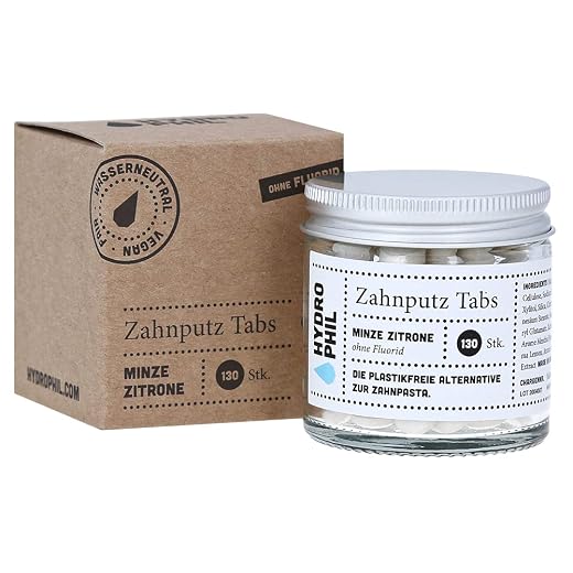 Zahnputz-Tabs Minze-Zitrone (130 Stück) ohne Fluorid, im Glas, Zahnputztabletten
