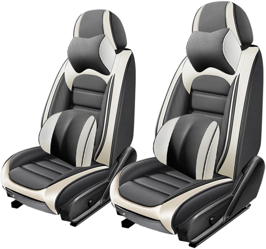 2 Seat Covers for Toyota FJ Cruiser 2007-2014,Premium Nappa Leather Car Seat Covers Car Seat Cushions,Waterproof Soft Seat Covers for Cars,Interior Accessories Airbag Compatible（Luxury-Gray&White）