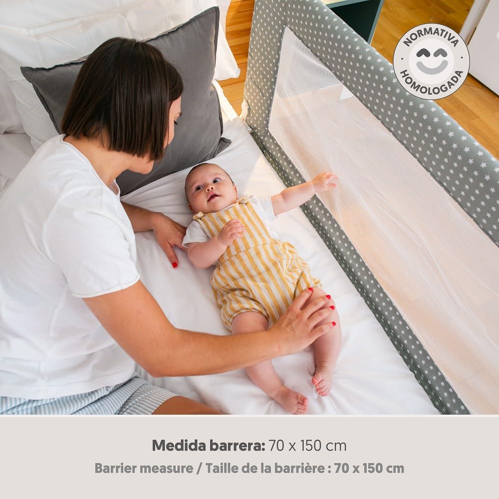 Interbaby Sponda Letto Bambini Pieghevole 150 cm | Barriera Anticaduta con Sbarra Letto | 18 mesi–5 anni | Compatibile Letto Singolo e Matrimoniale | Stella