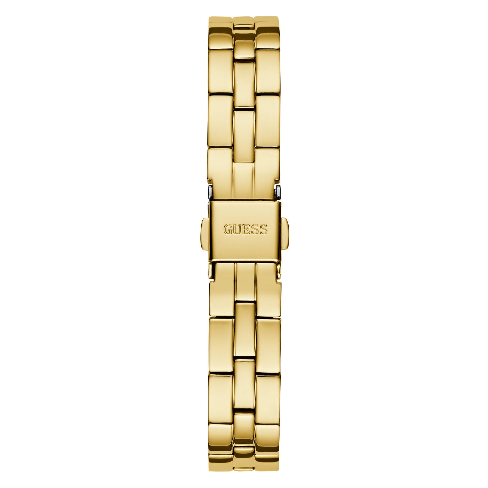 Guess Array Damen Armbanduhr mi Zirkonia in der Farbe Gold mit Armband aus Edelstahl, Wasserdichtigkeit: 3 bar, Gehäusedurchmesser: 28 mm, GW0762L2