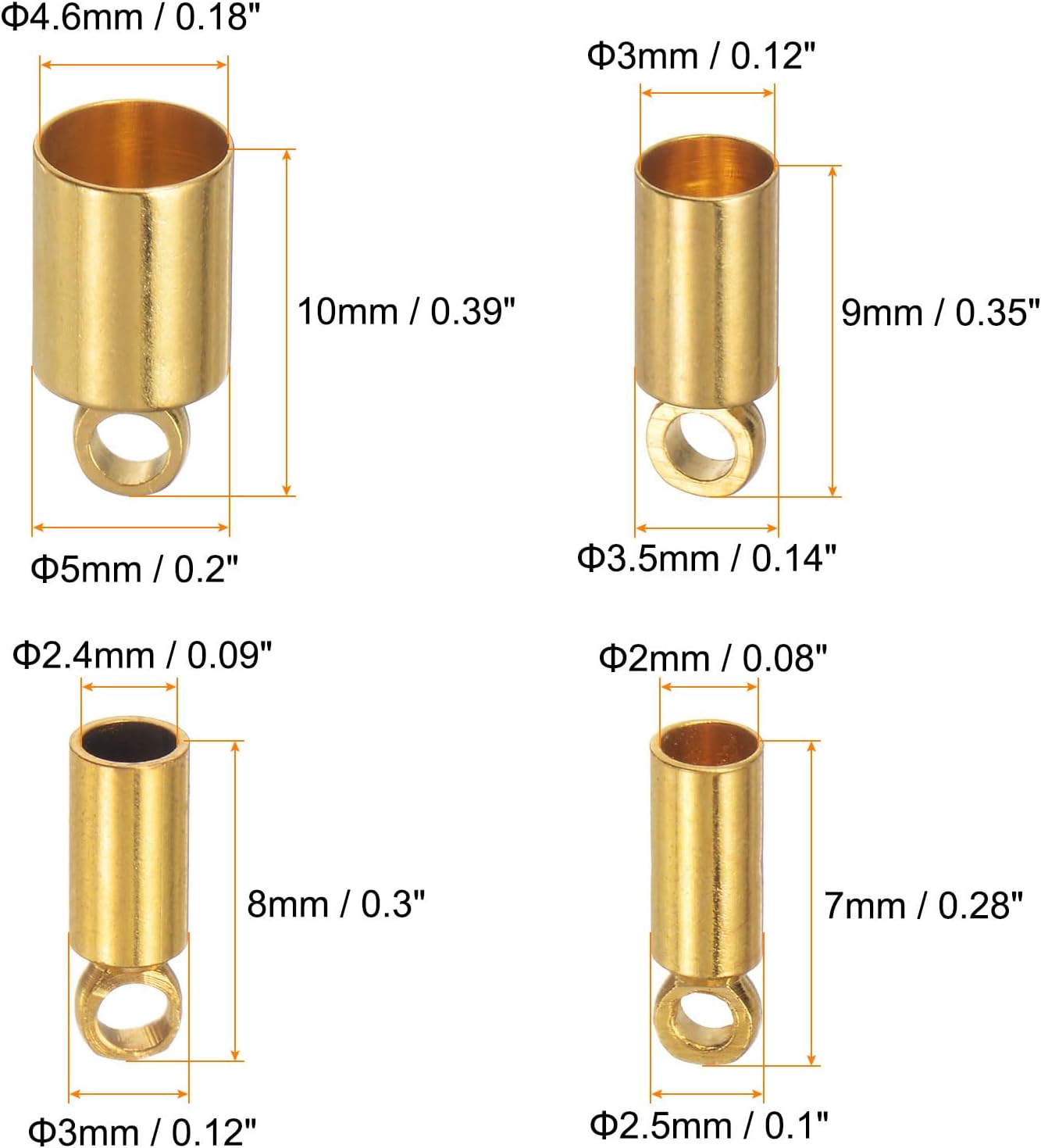 HARFINGTON 80pcs Cord End Cap 2mm 2.4mm 3mm 4.6mm Brass Barrel End Caps with Storage Box for DIY Bracelets Necklaces Tassels, Gold Tone - Image 2