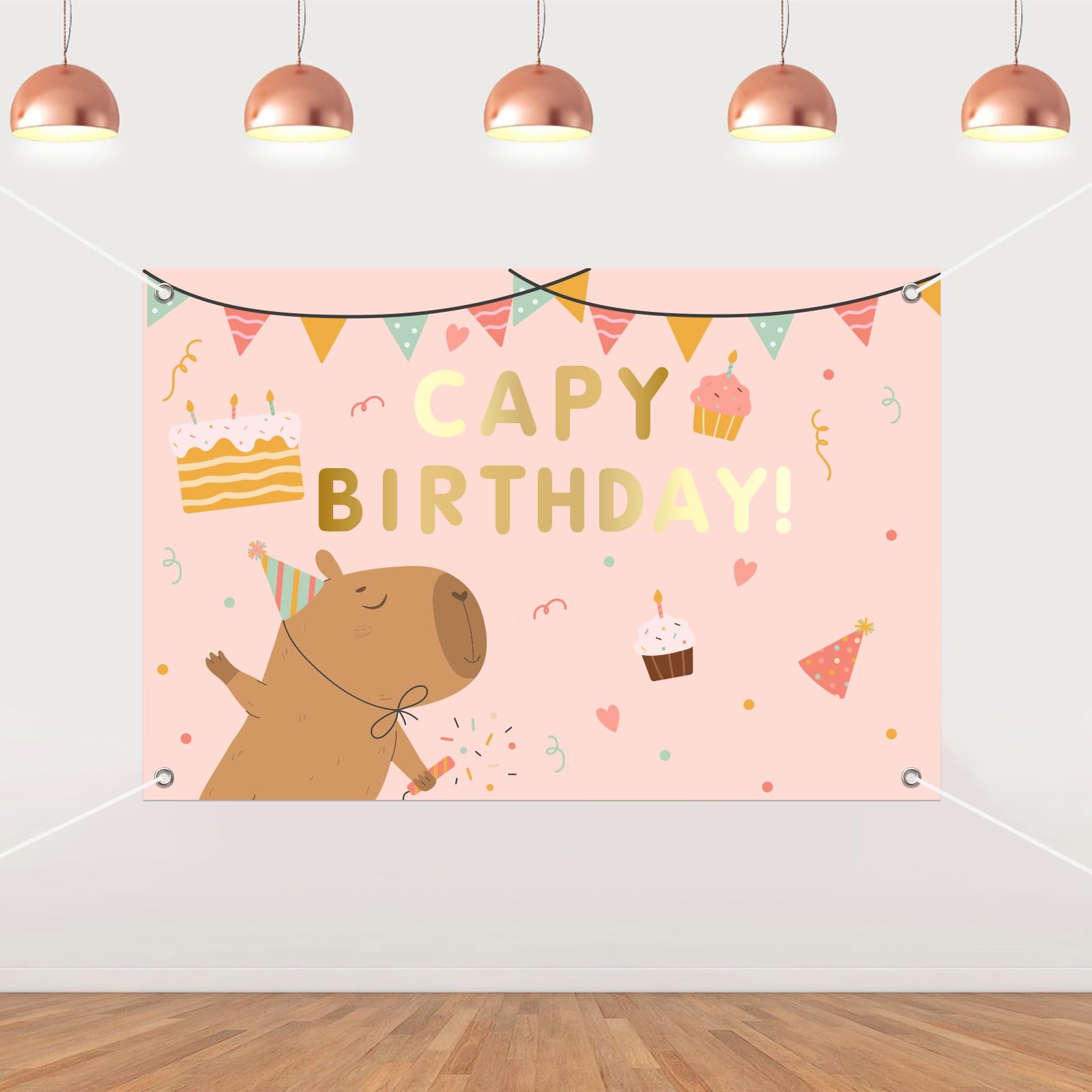 Cheereveal Pink Capy Theme Birthday Backdrop 3 x 5ft, Cartoon Capybara Background Poster for Girls Birthday Animals Party Hanging Decorations Indoor