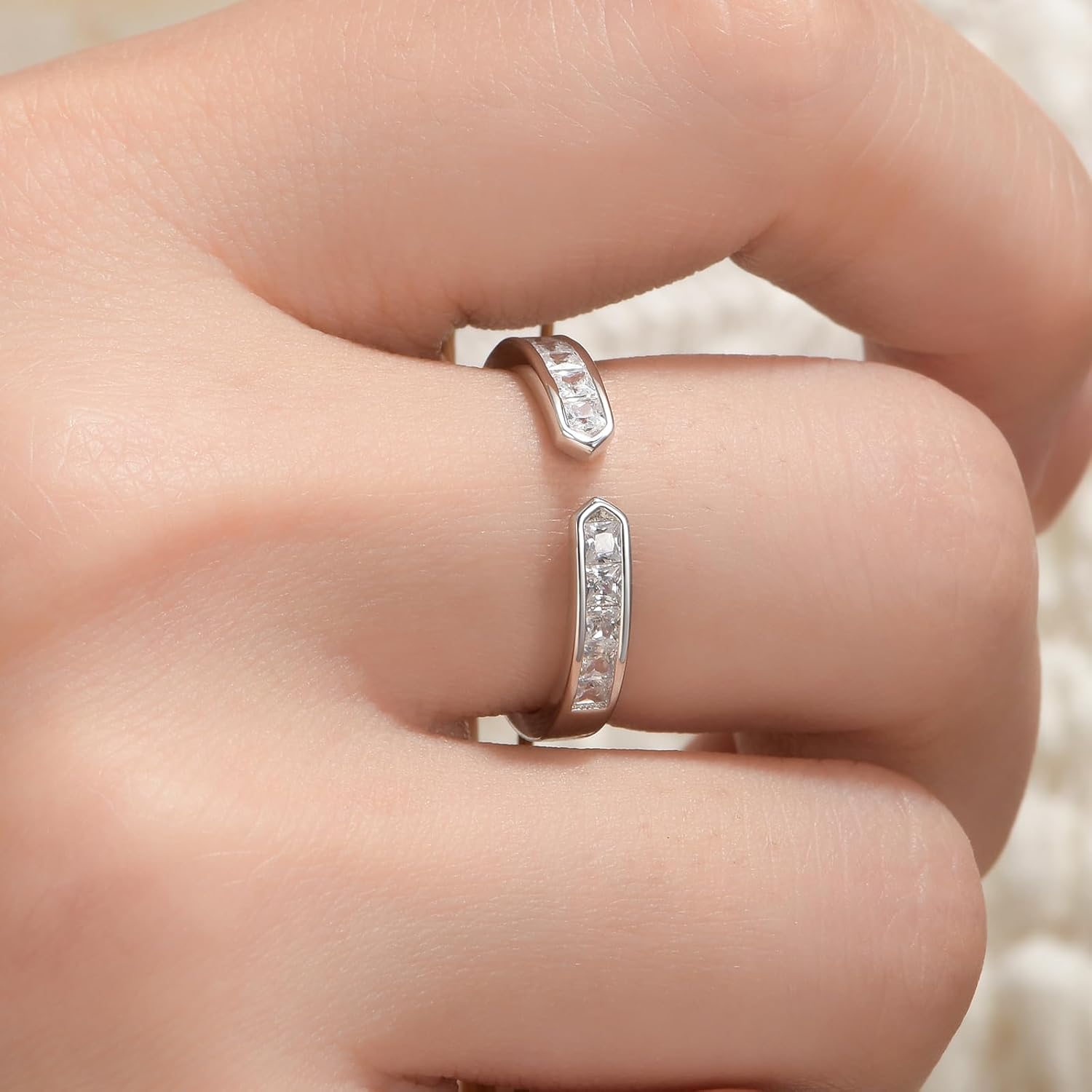 Wuziwen 925 Sterling Silver Open Wedding Bands for Women Anniversary Eternity Stackable Rings Cubic Zirconia - Image 2