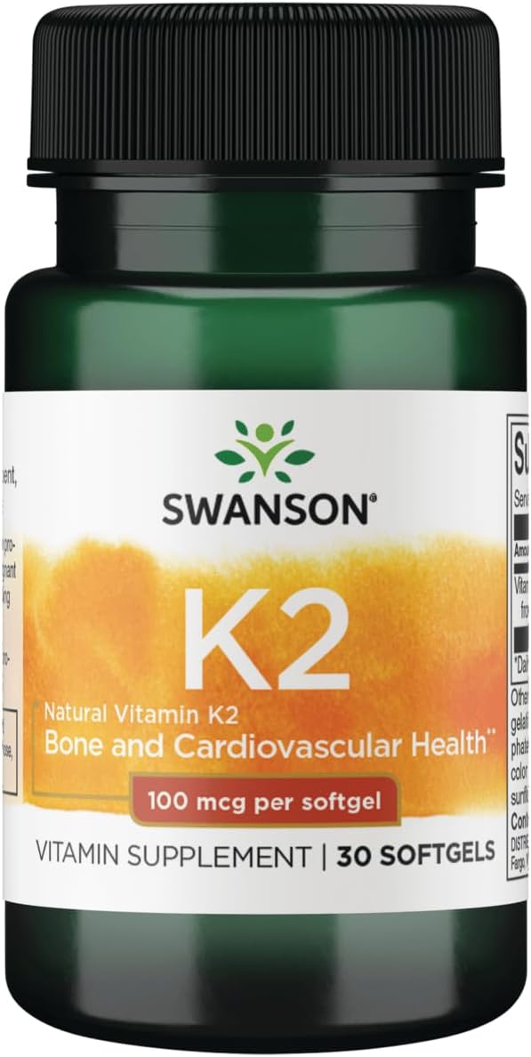 Swanson Vitamin K2 (Menaquinone-7) - Vitamin Supplement Supporting Cardiovascular and Bone Health - Made from Japanese Natto to Help Regulate Calcium - (30 Softgels, 100mcg Each) (2 Pack)