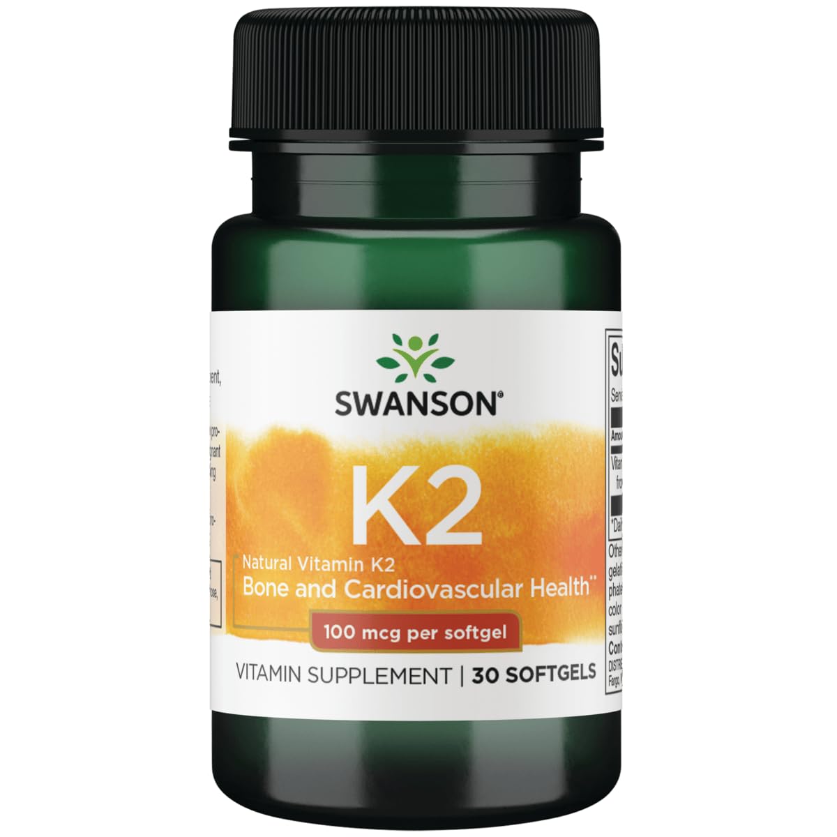 Swanson Vitamin K2 Menaquinone-7, 100mcg Each, 30 Softgels 30 Count (Pack of 1)