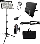 70" Support de partition avec support de lumière et de téléphone, Support de musique pour partition haute stabilité, réglable en hauteur Support de feuille de musique portable avec sac de transport(33-70inch,Plaque sans trou)