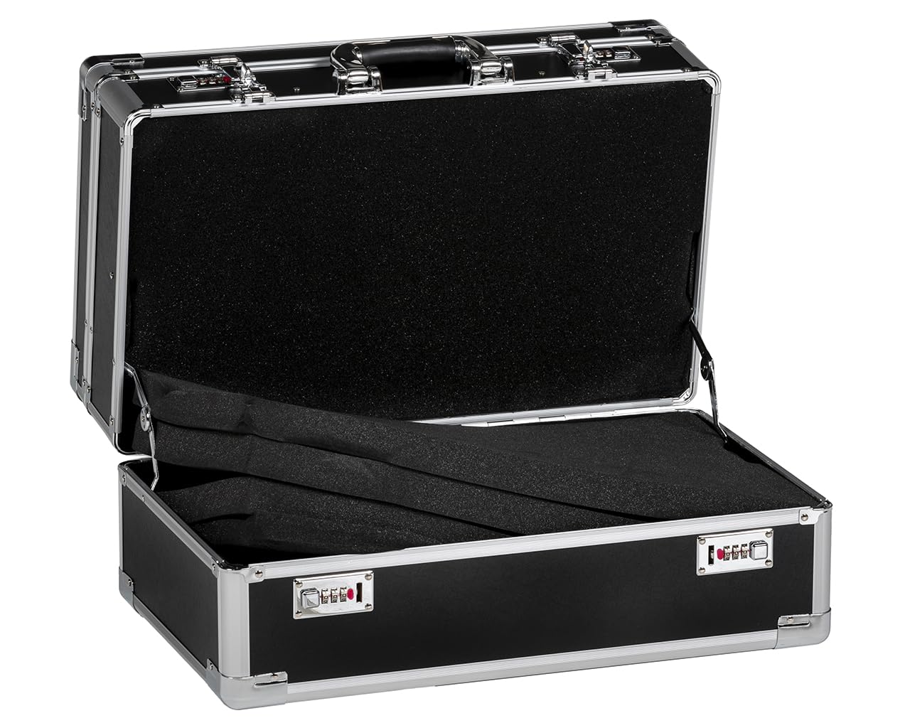 FC 053 Twin Transportkoffer, Professioneller Doppel-Kurzwaffenkoffer, Schwarz, Aluminium-Rahmen mit Zahlenschlössern, Transportkoffer für Waffen, Munition, Messgeräte, Muster, Musikinstrumente