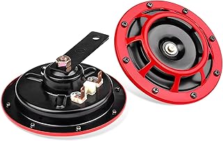 2 PCS Super Tone Car Horn Kit, 12V High Tone and Low Tone Twin Horn Kit with Protective Grill, Super Loud Metal Horns with Bracket for Cars Trucks SUVs Motorcycles (Red)