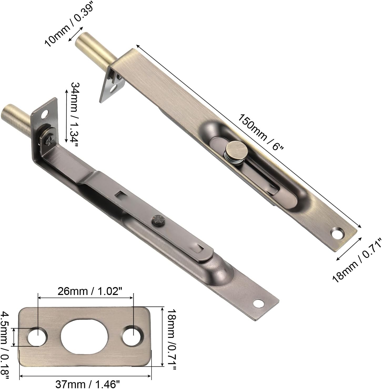 PATIKIL Flush Bolt 6" x 0.71", 2 Pcs Stainless Steel French Door Lock Concealed Slide Double Door Latch for Wood Composite Double Door, Bronze