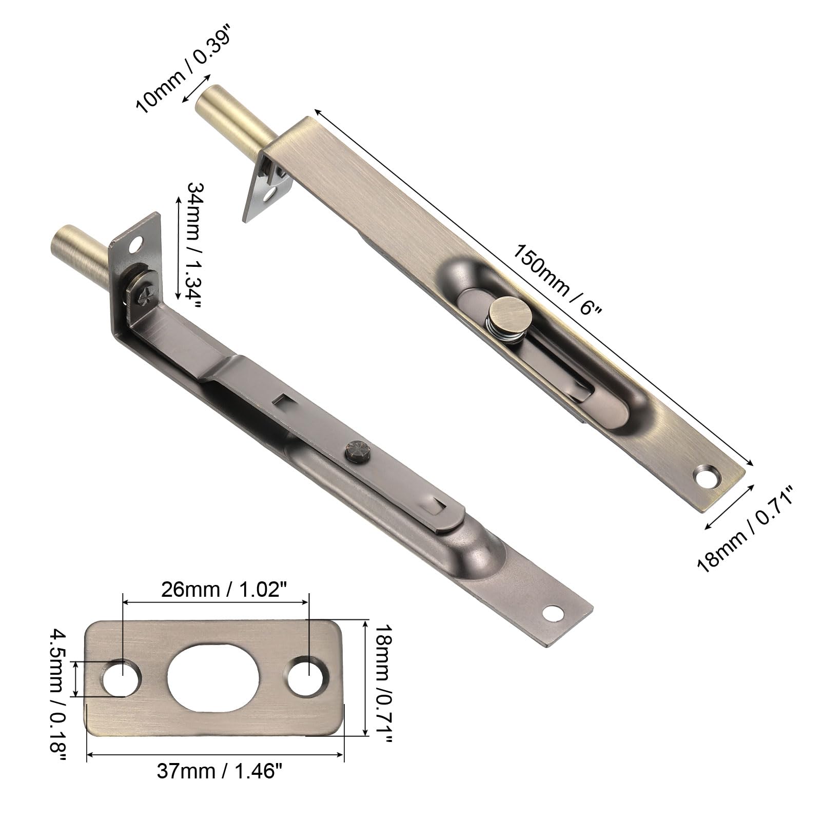 PATIKIL Flush Bolt 6" x 0.71" - Image 2