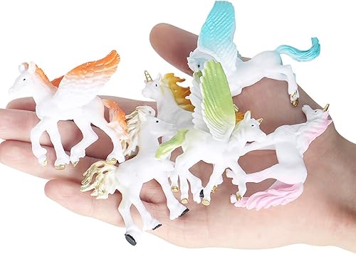 Miniatura 4 de Juego de 6 figuras de unicornio de Pegaso de animales, modelo de animales míticos, regalos de fiesta, rellenos de calcetines, adornos para pasteles,