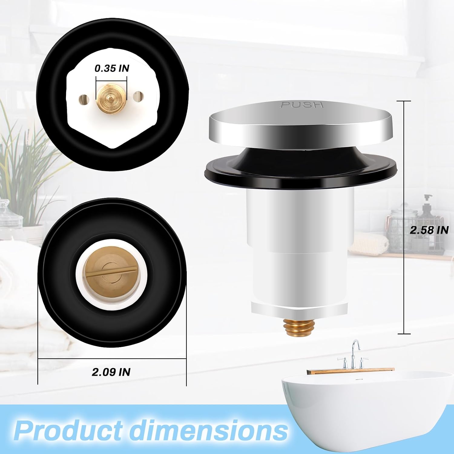 1068204 Pop Up Bathtub Drain Stopper, for Kohler Bathtub - 2 Pk | 3/8-16 thread size, 3/8" diameter, Perfect sealing, no leakage, easy control of drainage