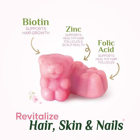 Hair Vitamins Gummies with Biotin 5000 mcg - Extra Strength Hair Growth Support Vitamin E & C - Stronger Radiant Hair, Skin & Nails Supplement - Hair Growth Support Gummy, Berry Flavor - 60 Gummies