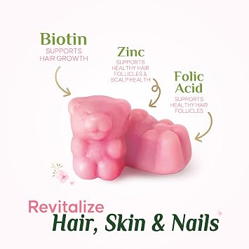 Hair Vitamins Gummies with Biotin 5000 mcg - Extra Strength Hair Growth Support Vitamin E & C - Stronger Radiant Hair, Skin & Nails Supplement - Hair Growth Support Gummy, Berry Flavor - 60 Gummies
