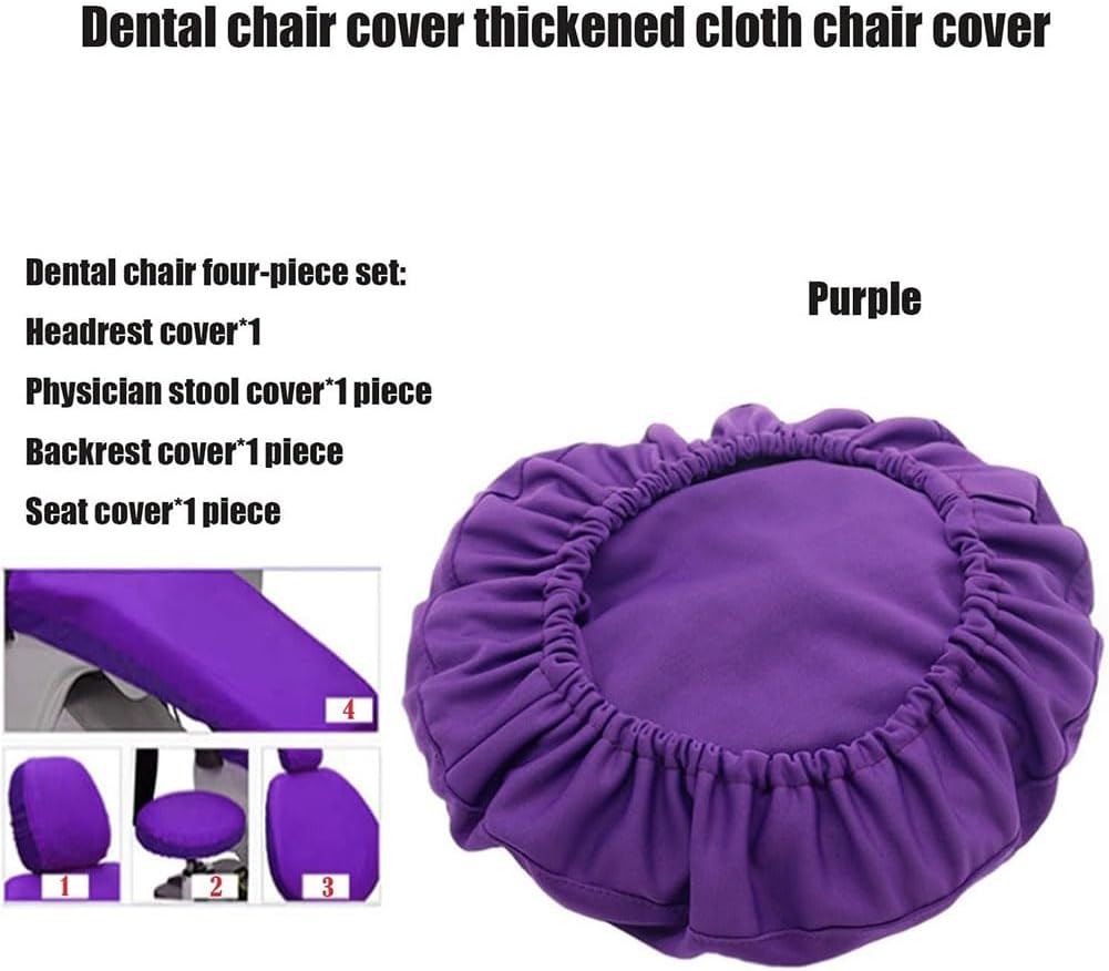 4Pcs/Set PU Leather Dental Chair Seat Cover, Elastic Waterproof Protective Case, Protective Full Dental Chair Cover, Headrest Backrest Protector Dentist Equipment Washable, Dentist E(Color:Purple)