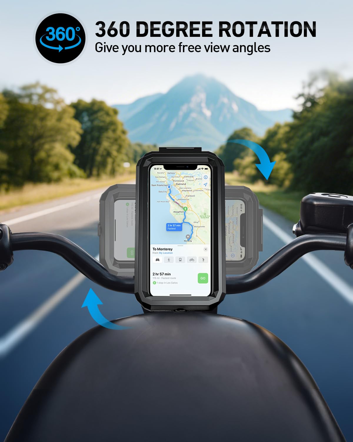 LUROON Porta Cellulare Moto, Universale Porta Cellulare da Bicicletta Impermeabile con Rotazione a 360°, Portatelefono Moto Manubrio Toccare ID Viso ID Compatibile con Smartphone da 5,5 "a 7,0"