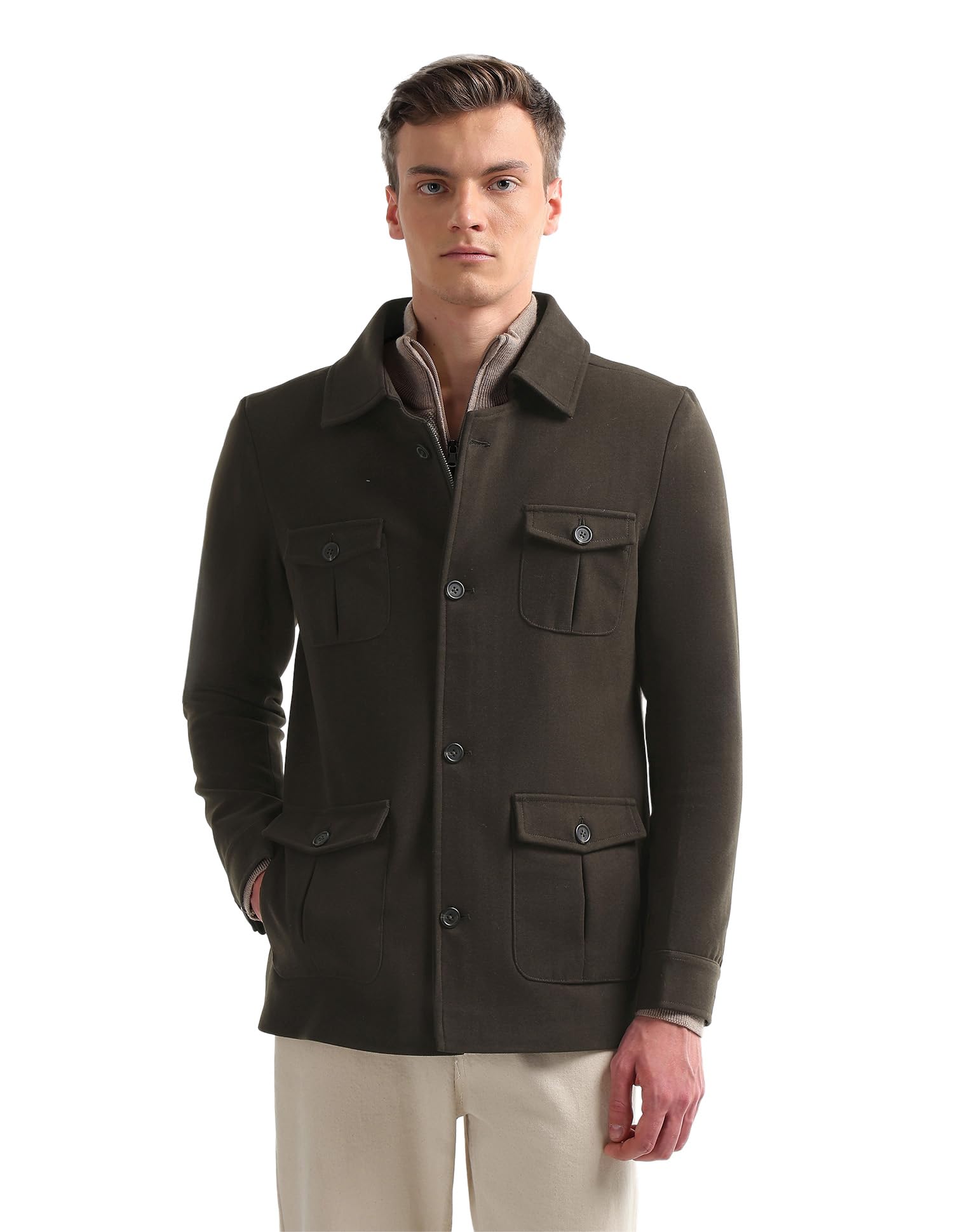arrow sports Arrow Sport Men's Solid Regular Fit Trench Coat-picture-22