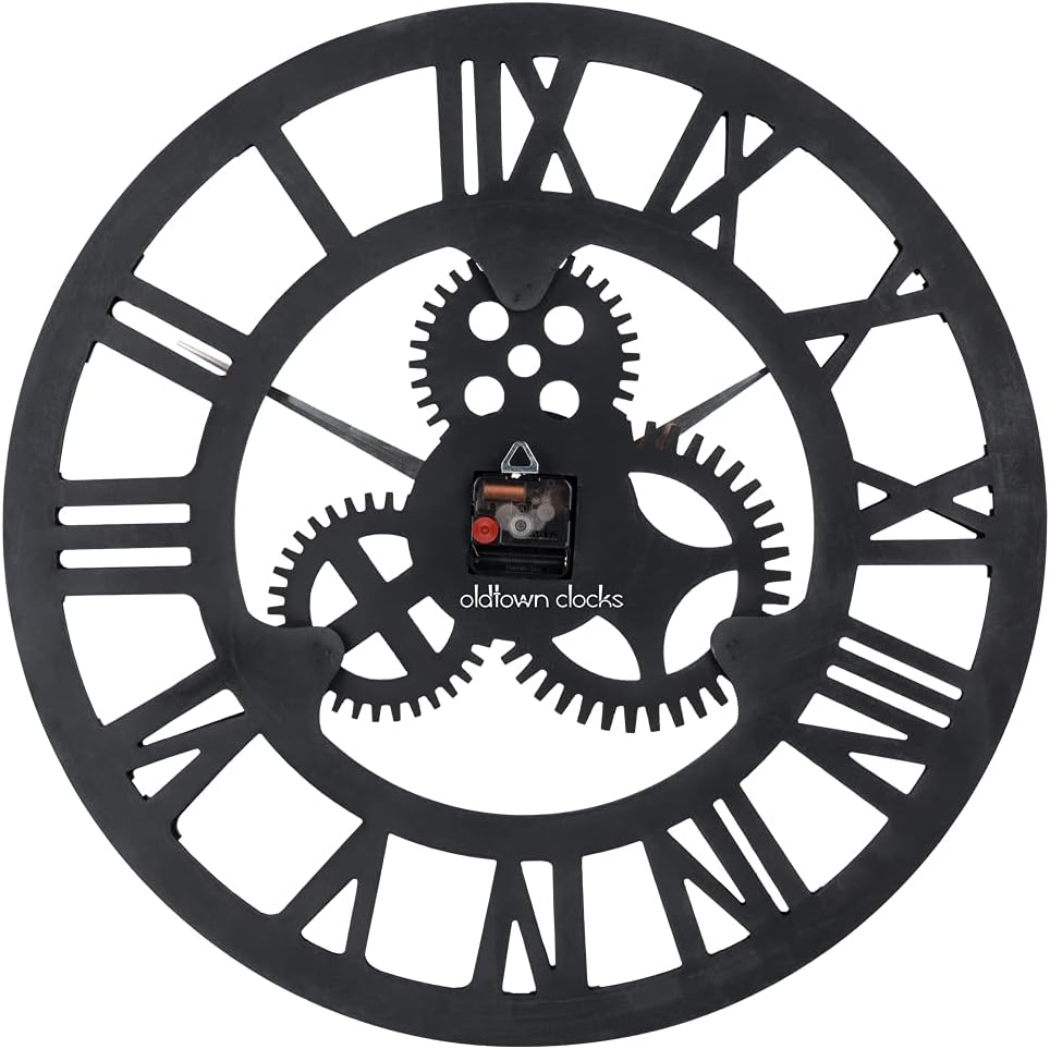 33" Roman Bronze Noiseless Silent Gear Wall Clock - Large 3D Retro Rustic Country Decorative Luxury Art Big Wooden Vintage for House Warming Gift (33 inches, Roman-Anti-Bronze)