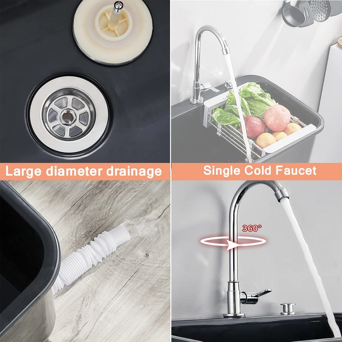 Fregadero de lavandería con Grifo y Fregadero de plástico Fregadero de Cocina de Gran Capacidad Fregaderos de desechos comerciales para lavaderos Sótano Garaje o Tienda Lavandería
