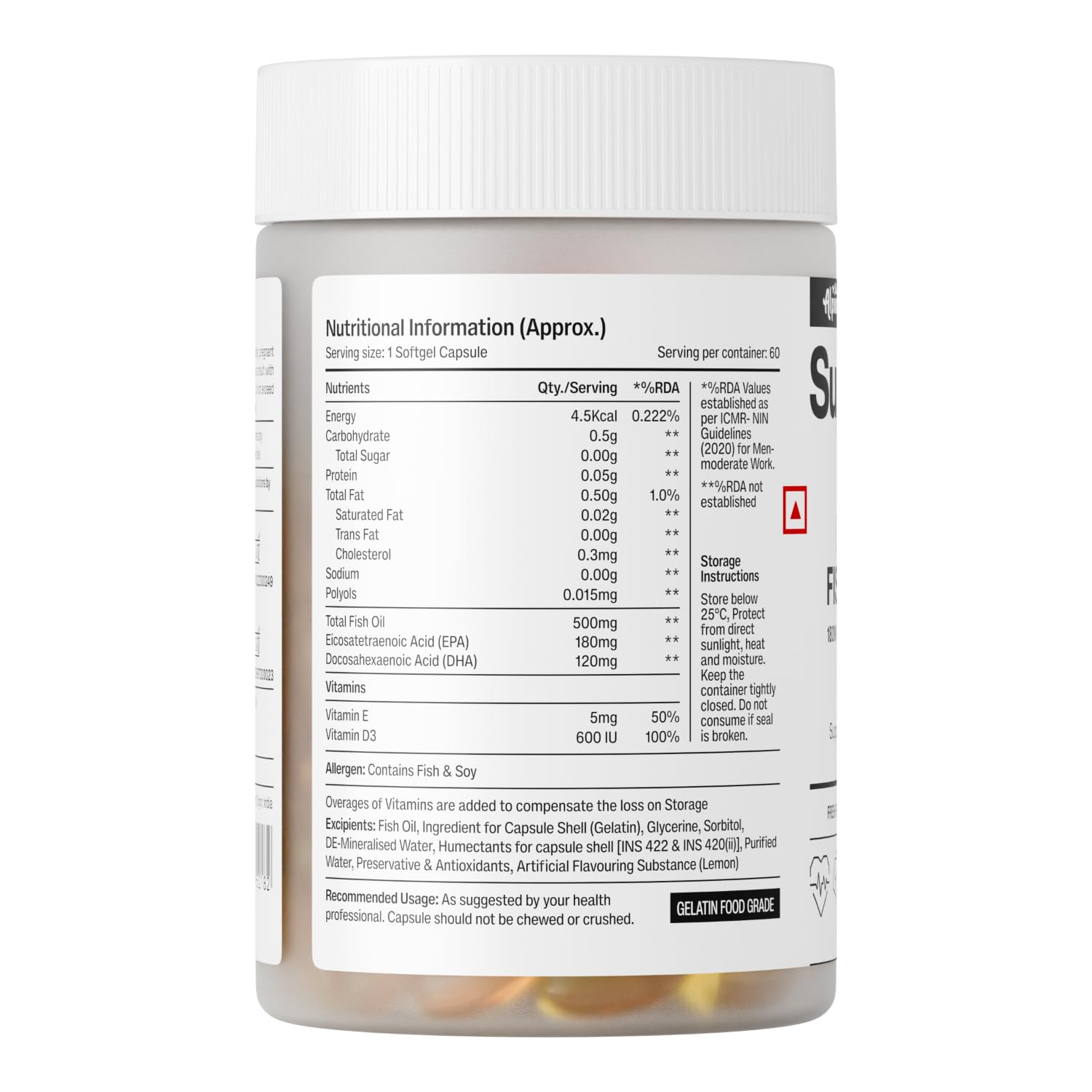 Alpino SuperONE Omega-3 Fish Oil + D3 Capsules | 180mg EPA & 120mg DHA with Vitamin D3 & E | Heart, Brain & Eye Health Support | 60 Softgels 1