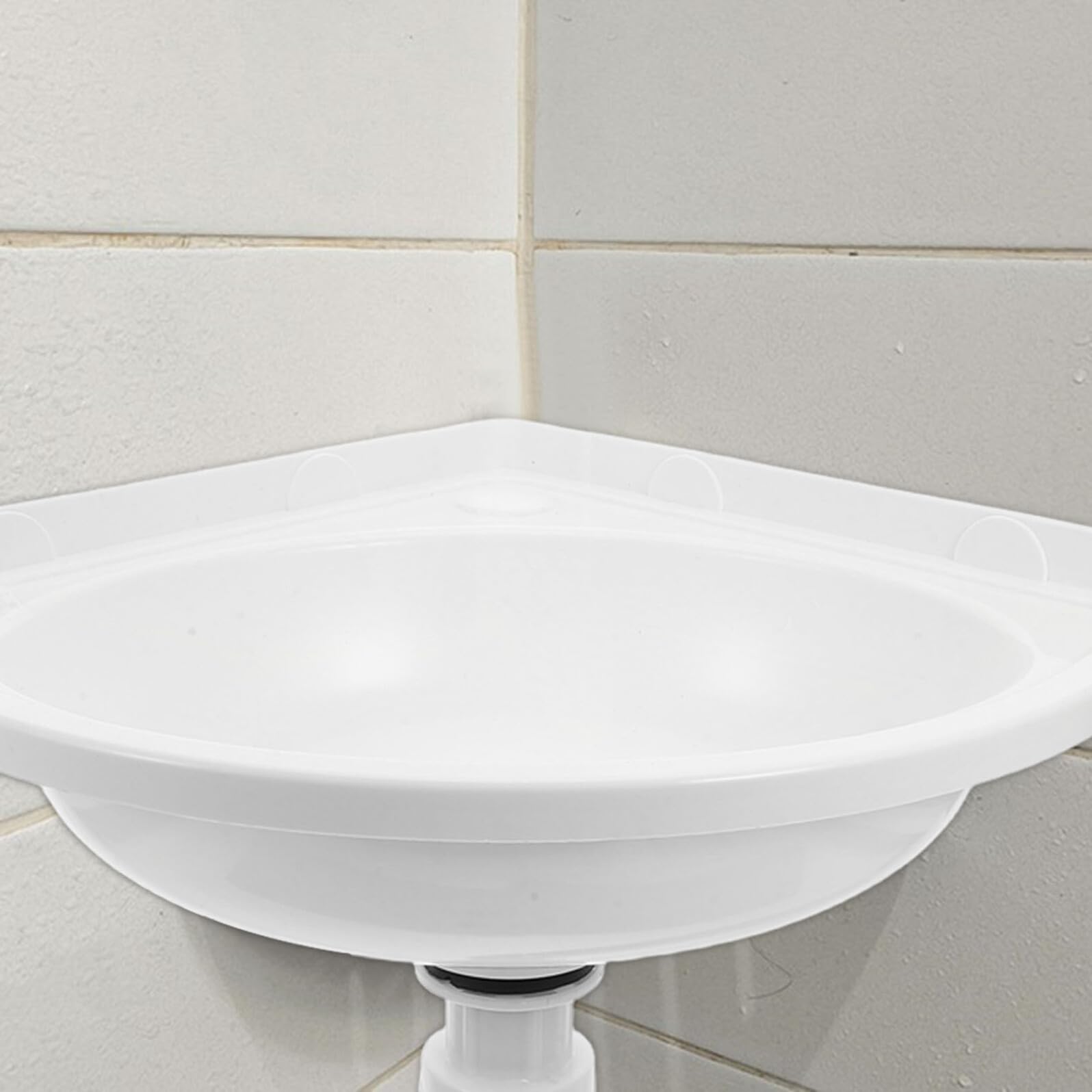 Veemoon Lavabo Pequeño de Esquina Montado Pared Blanco, de Plástico y Acero Inoxidable, Diseño Triangular Moderno para Optimizar Espacios en Baños Pequeños